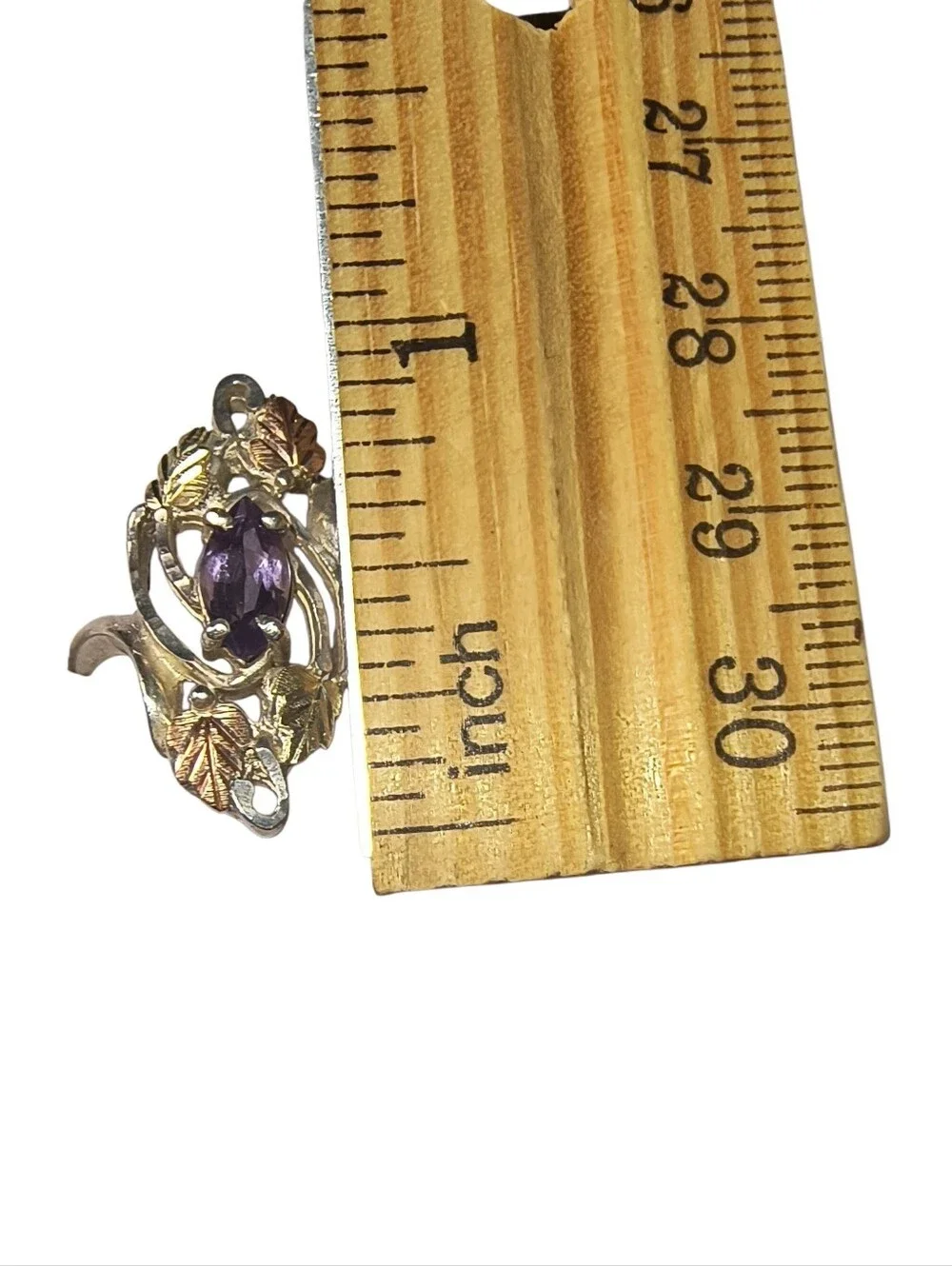 Vintage Coleman Co. Sterling And Amethyst Black Hills Gold Leaf Ring